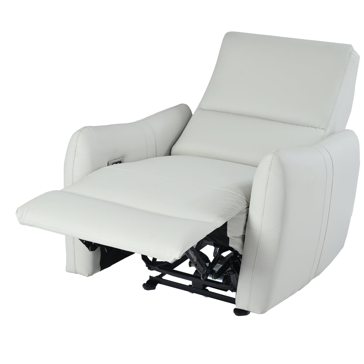 Light Gray Vegan Leather Power Wall Hugger Recliner, USB Charging