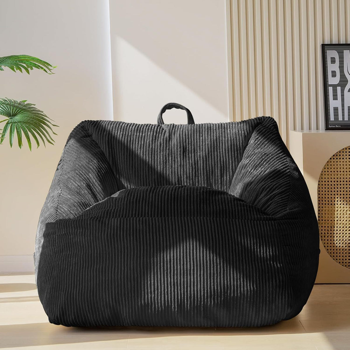 Black Bean Bag Chair, 35 in Wide