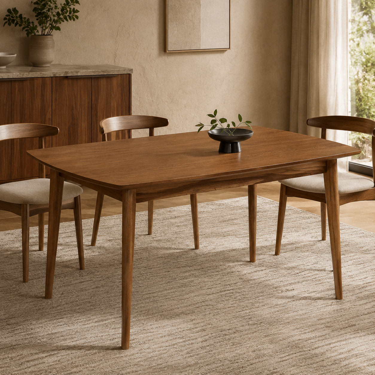 Mid-Century Dining Table, Seats 4 - Brown Rectangular