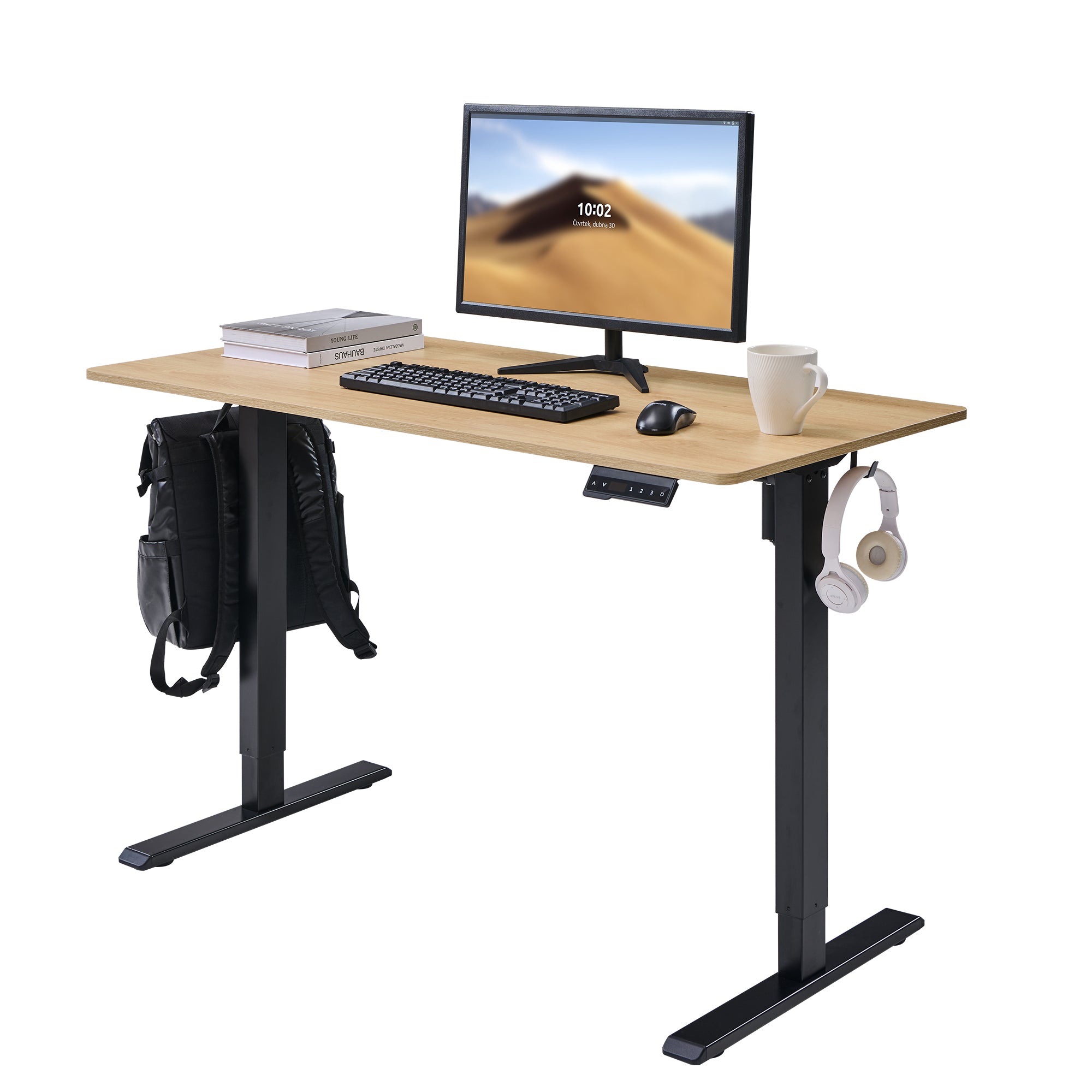 Height Adjustable Standing Desk, Sit-Stand Desk, 47.6 in, Mahogany