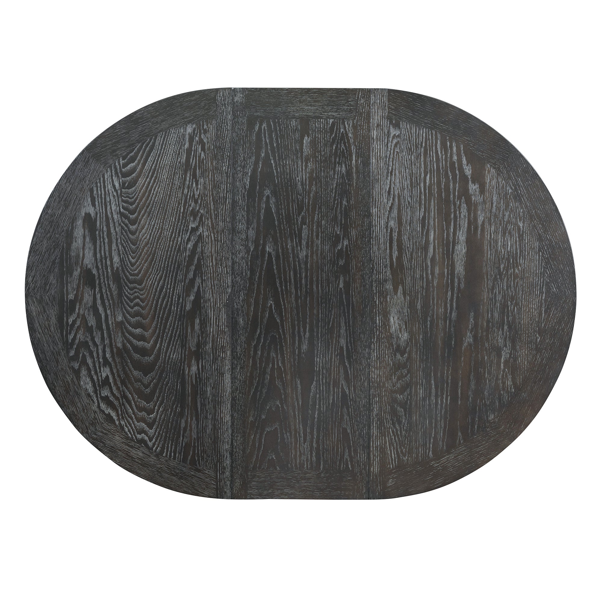 Overhead view of the black tabletop extended to an oval shape