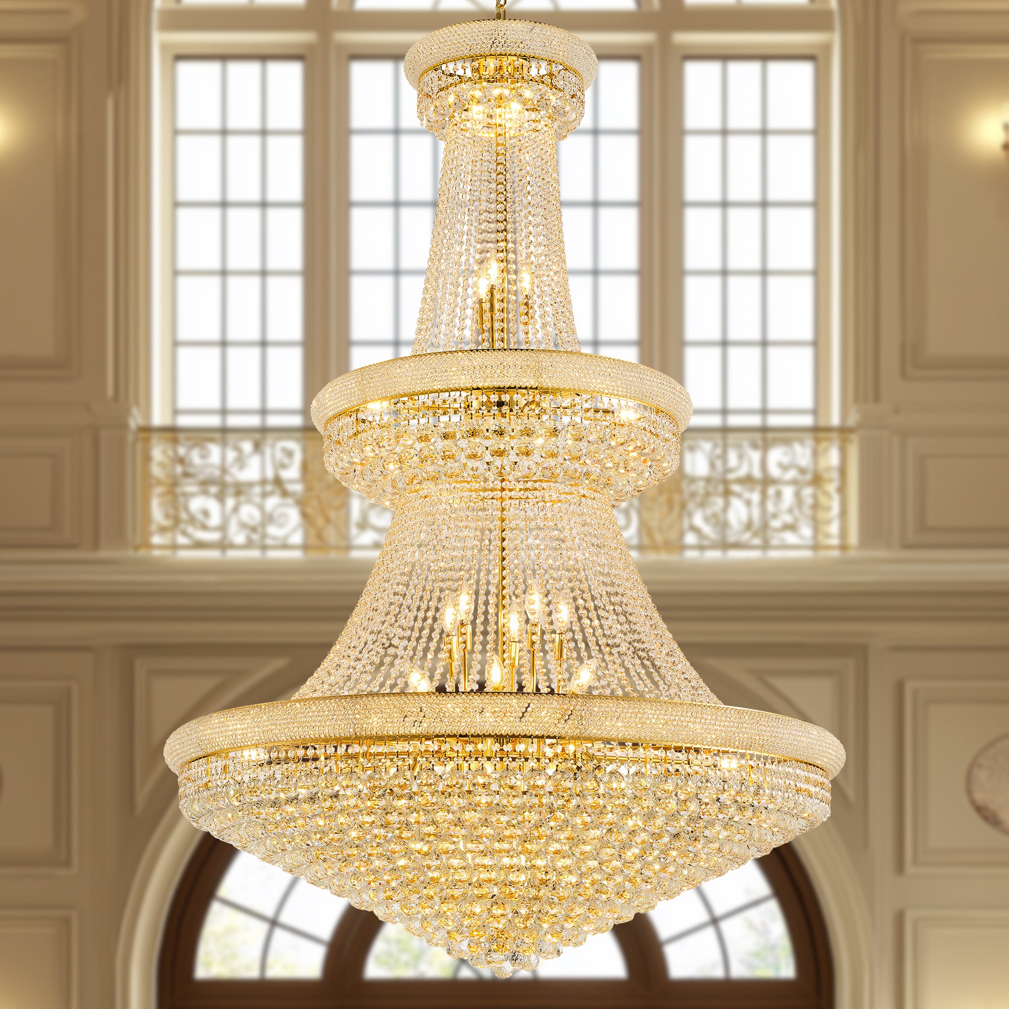 Crystal Chandelier, 3-Tier Empire Style, 48-Inch Gold