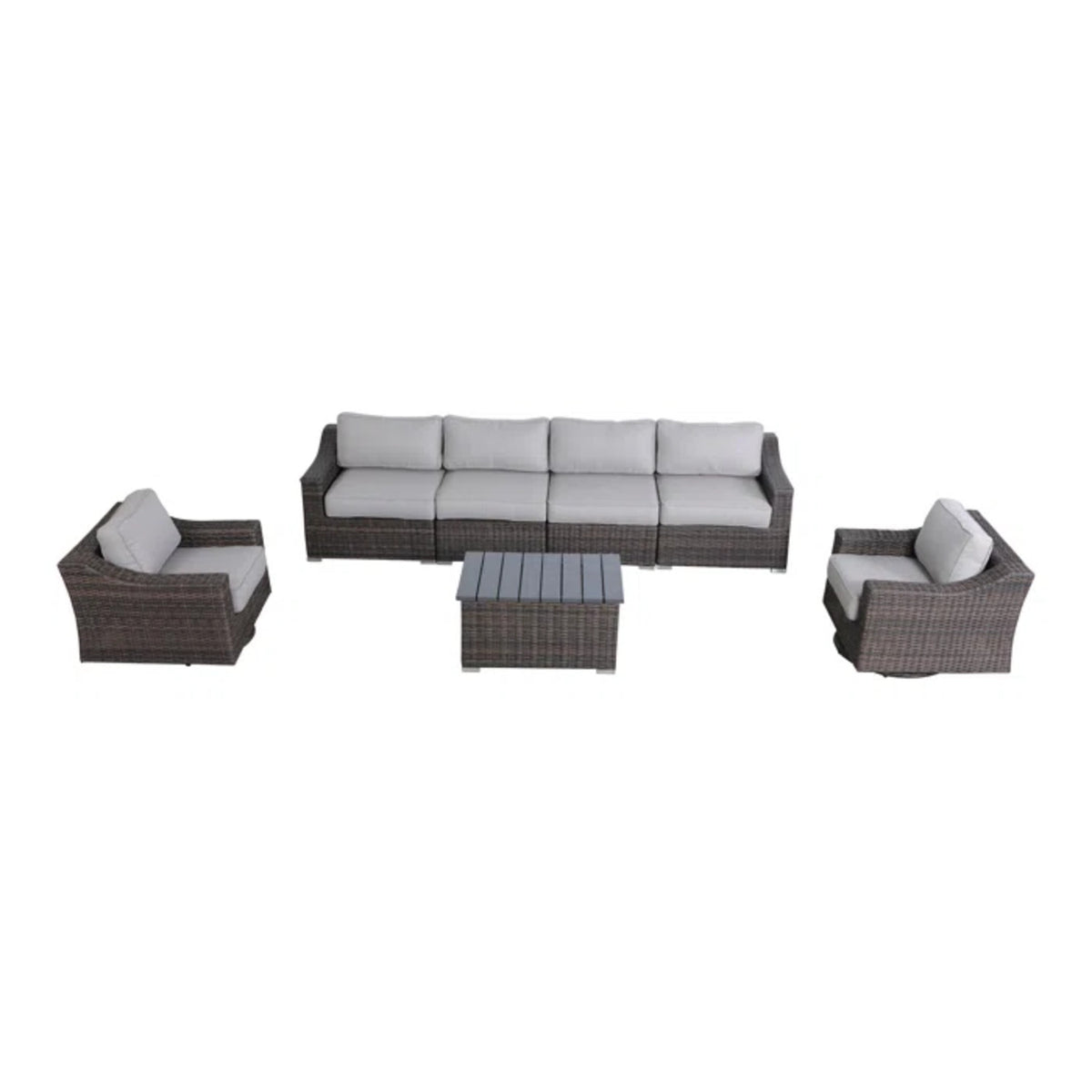Brown Wicker 4-Piece Outdoor Sofa Set for 6 with Cushions