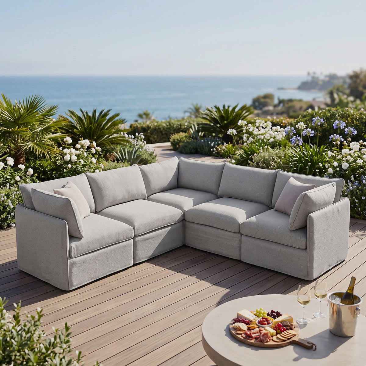 Gray L-Shaped Outdoor Sectional with Cushions, 103.3 in Wide