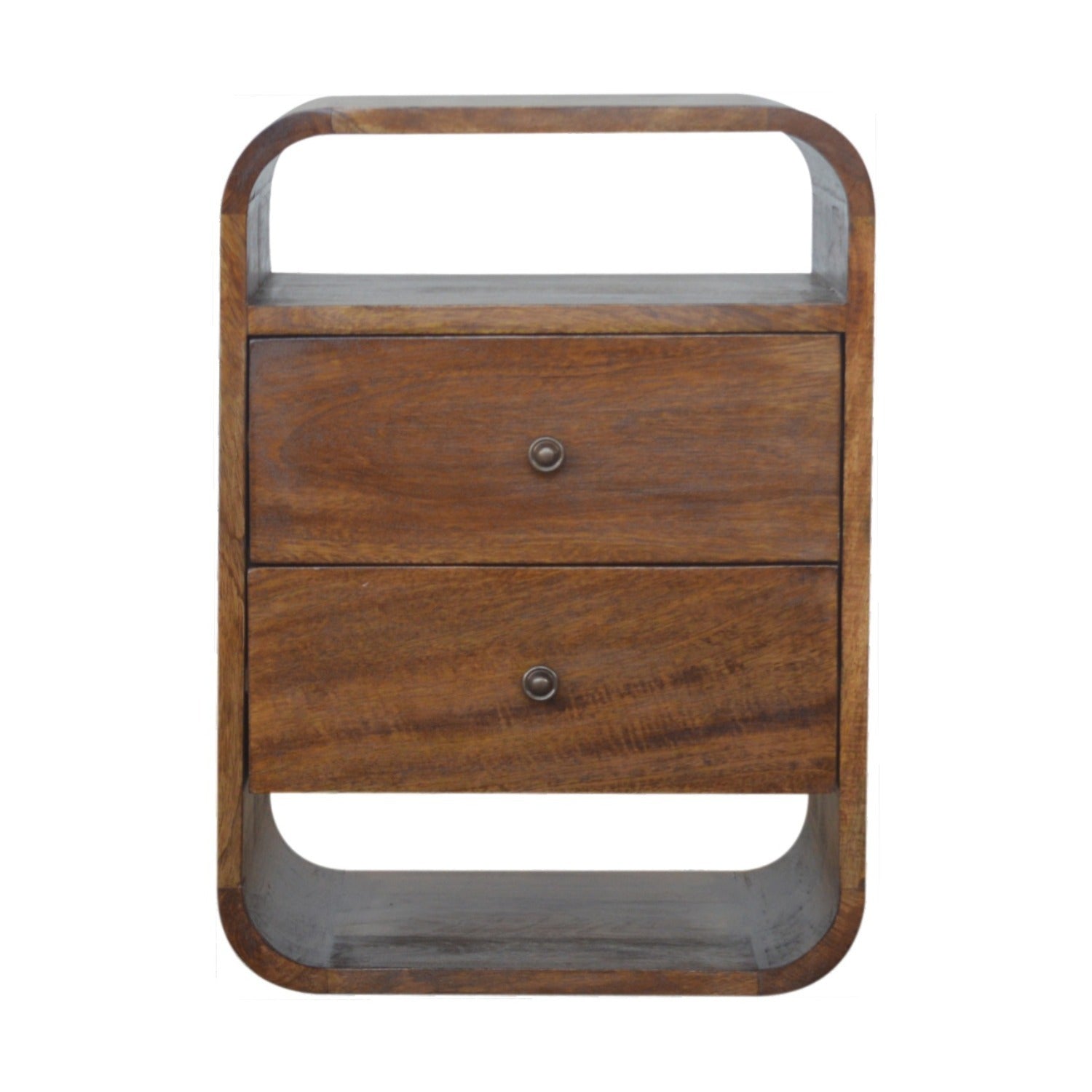 2 Drawer Nightstand with Open Shelf, Solid Mango Wood