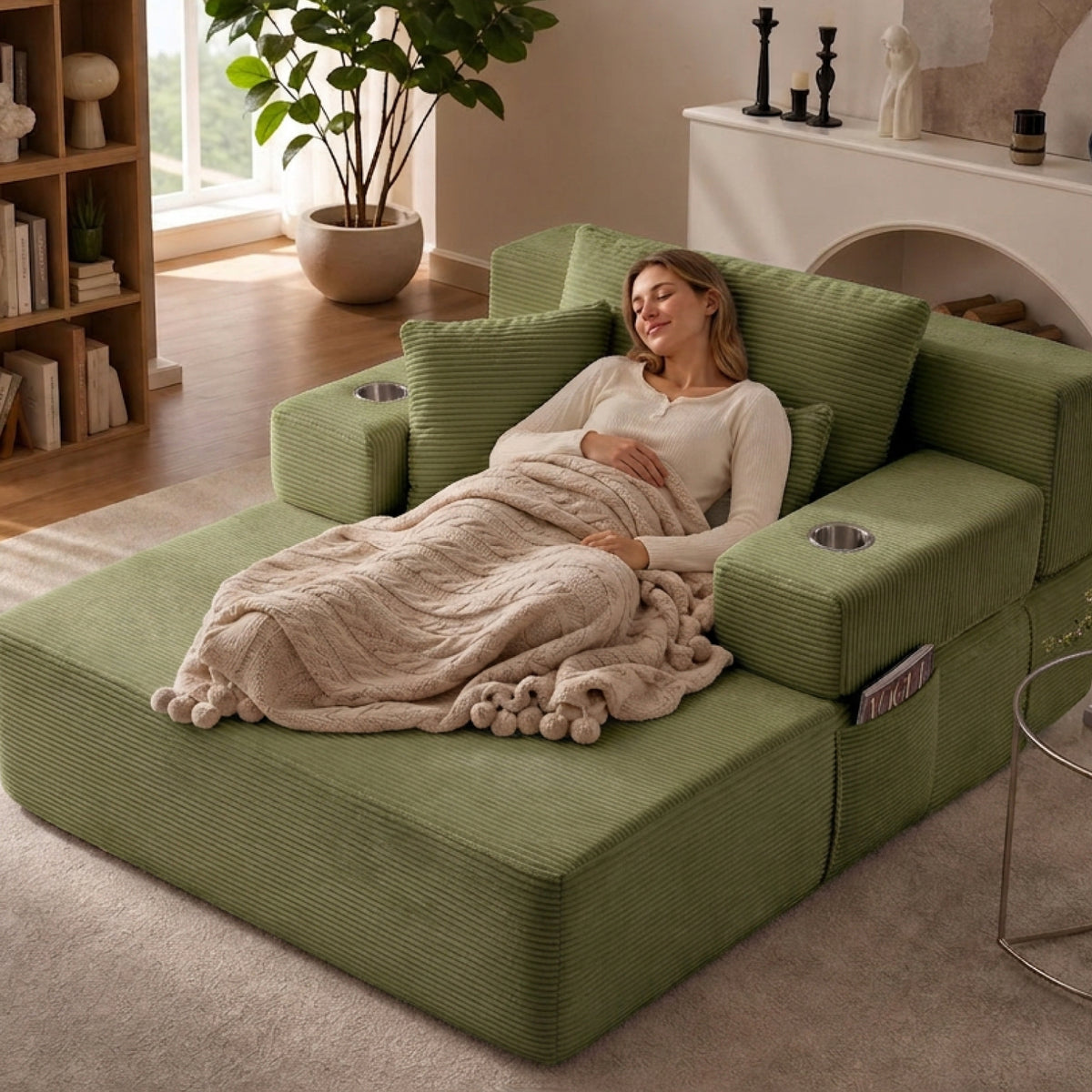 Green Corduroy Sleeper Sofa, 60.2 in Wide