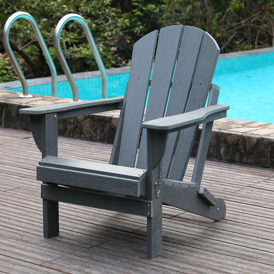 Gray HDPE Folding Adirondack Chair, 34.6 in Tall