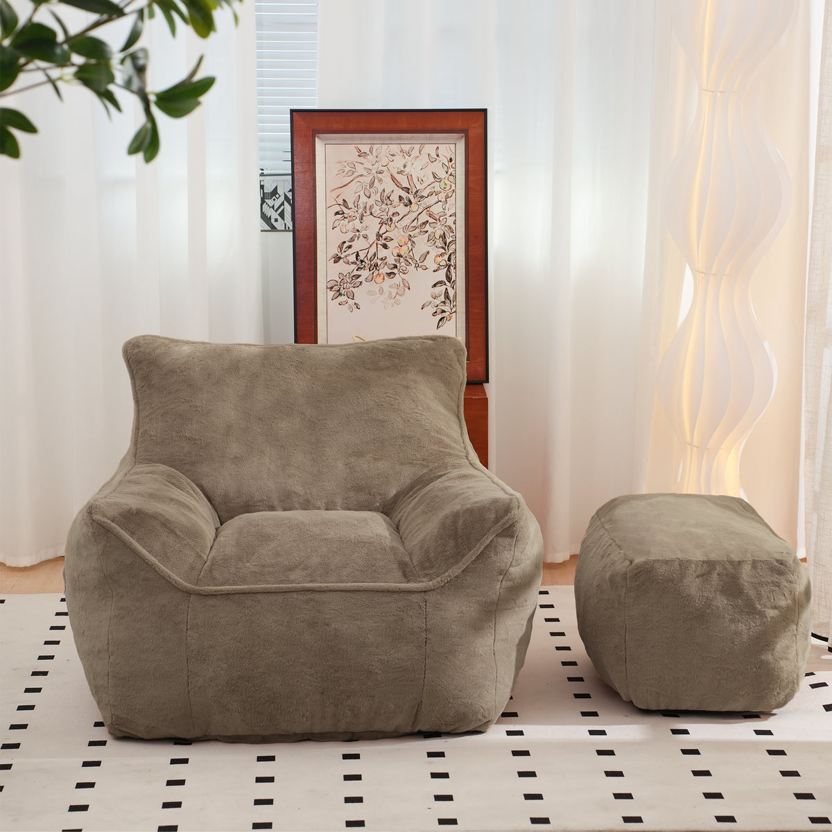 Brown Faux Fur Bean Bag Sofa, 40.6 in Wide