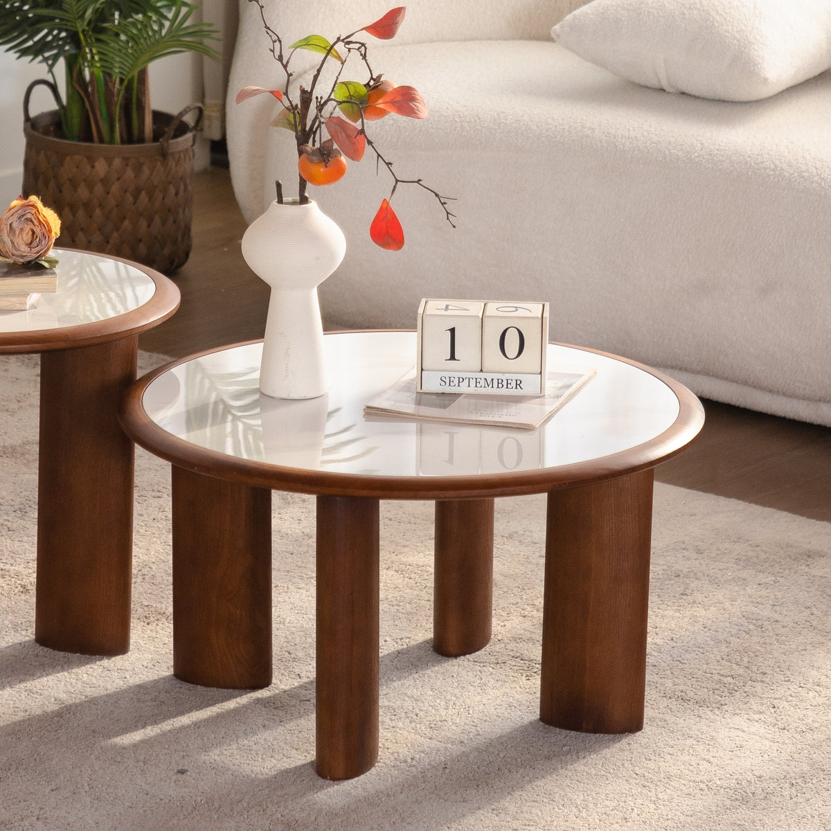 White Sintered Stone Round Coffee Table, 27.8 in