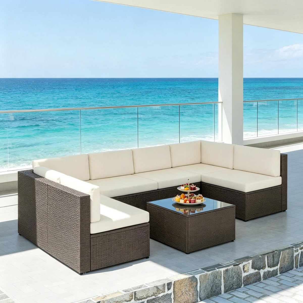 Wicker 7-Piece Patio Conversation Set for 6