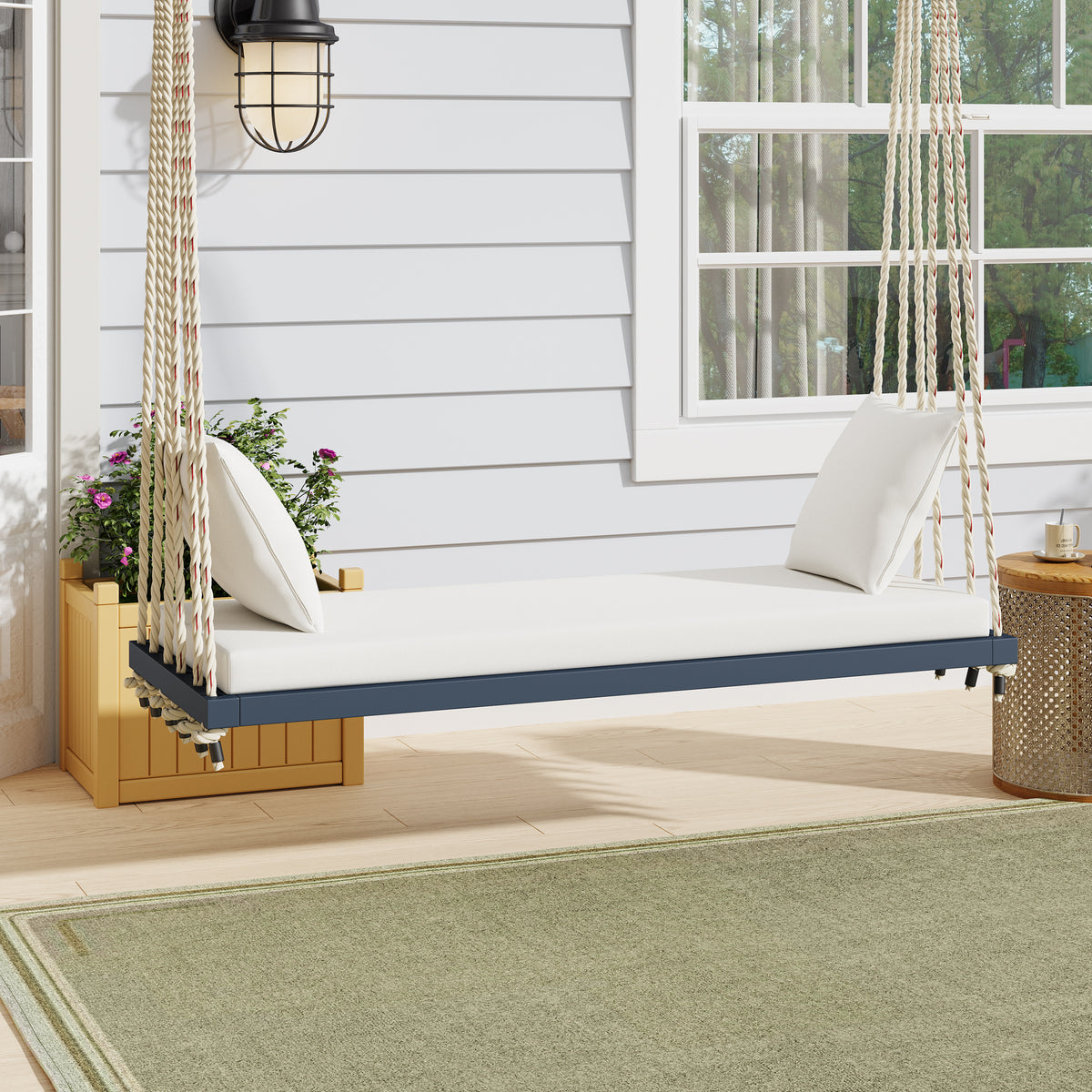 Gray Solid Wood Porch Swing