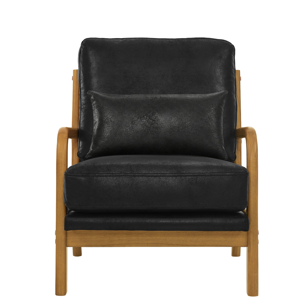 Black Accent Chair, Smooth Fabric, Lumbar Pillow