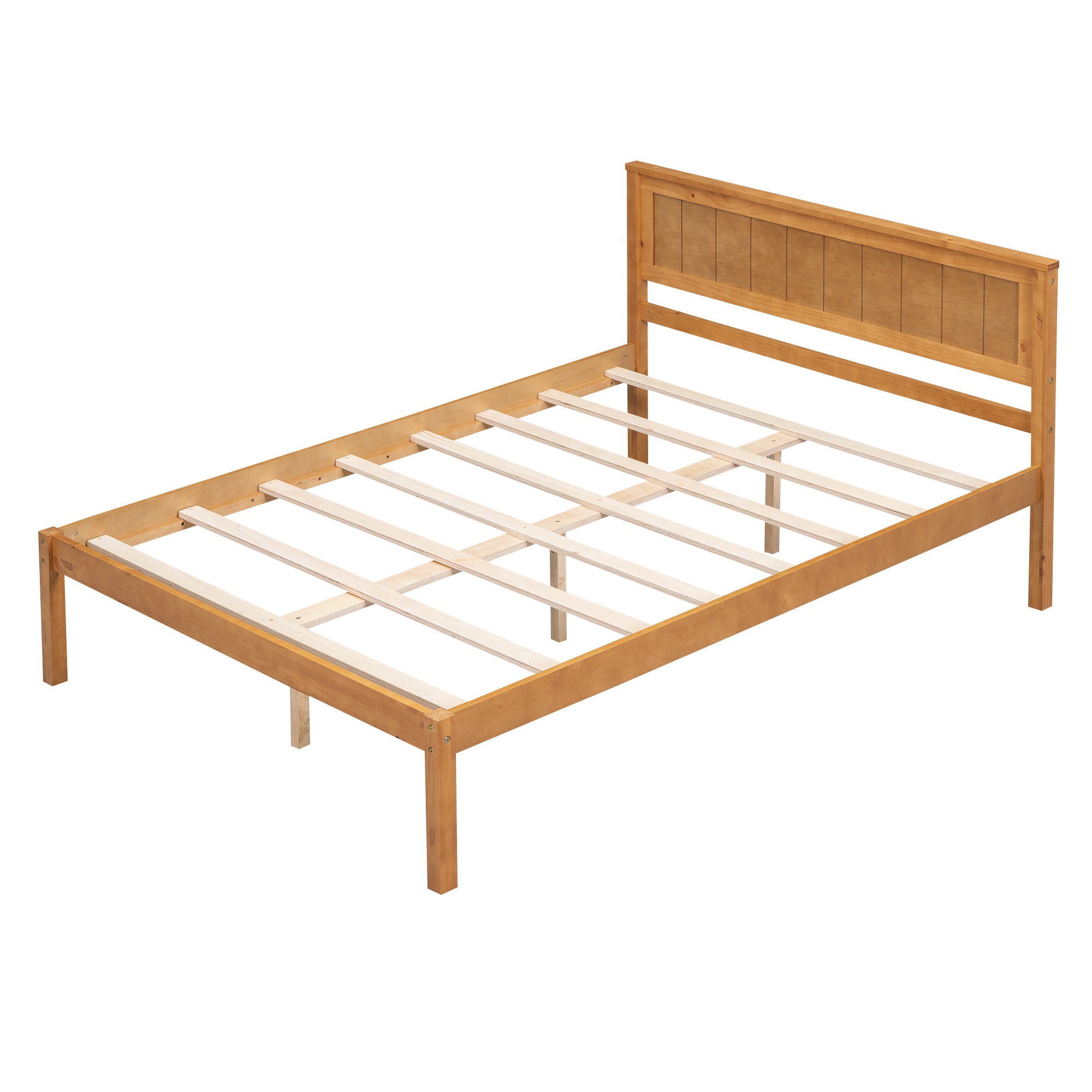 Full Size Platform Bed with Headboard, Oak Finish