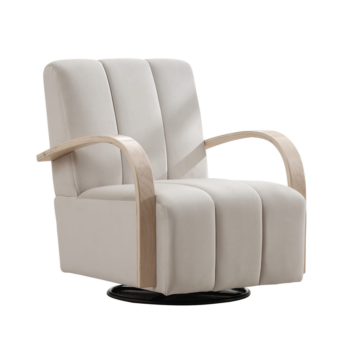 Beige Velvet Swivel Channel Tufted Accent Chair