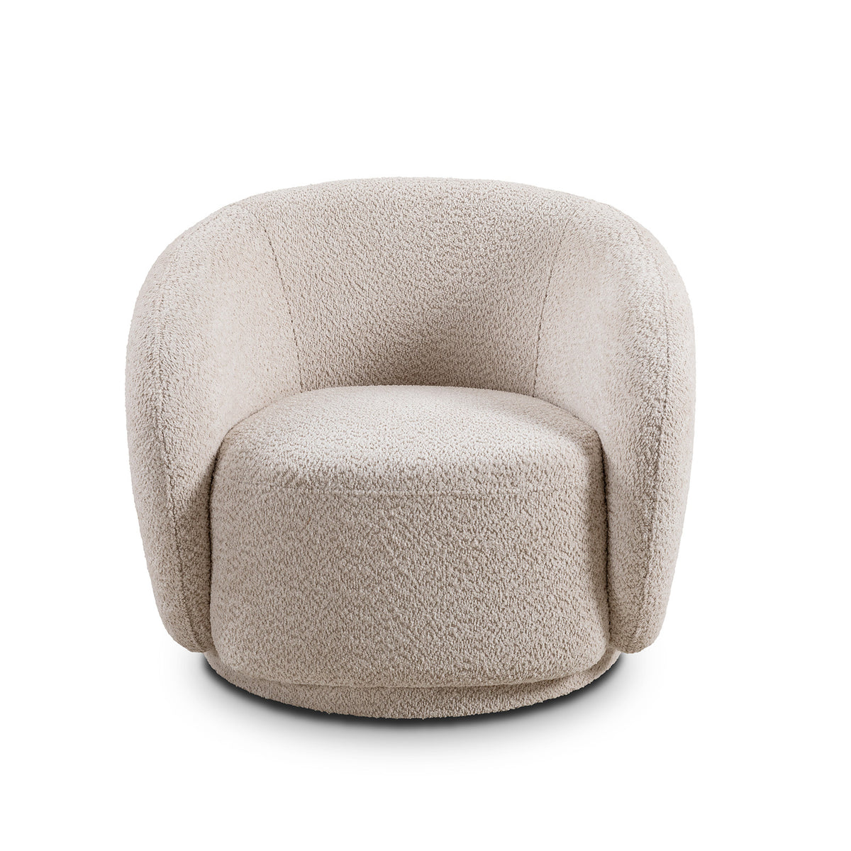 Beige Boucle Swivel Barrel Chair