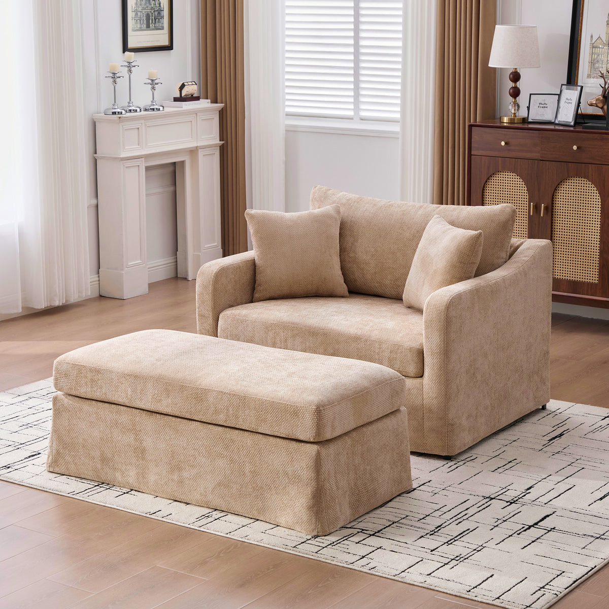 Beige Chenille Accent Chair, Farmhouse
