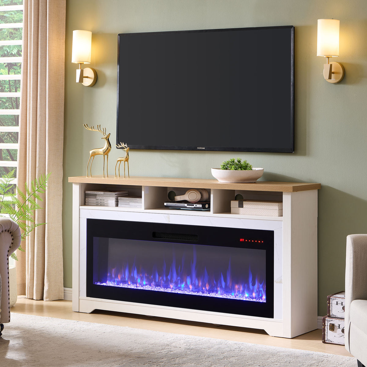 Cream Fireplace TV Stand for TVs up to 70 in, 70 in Wide