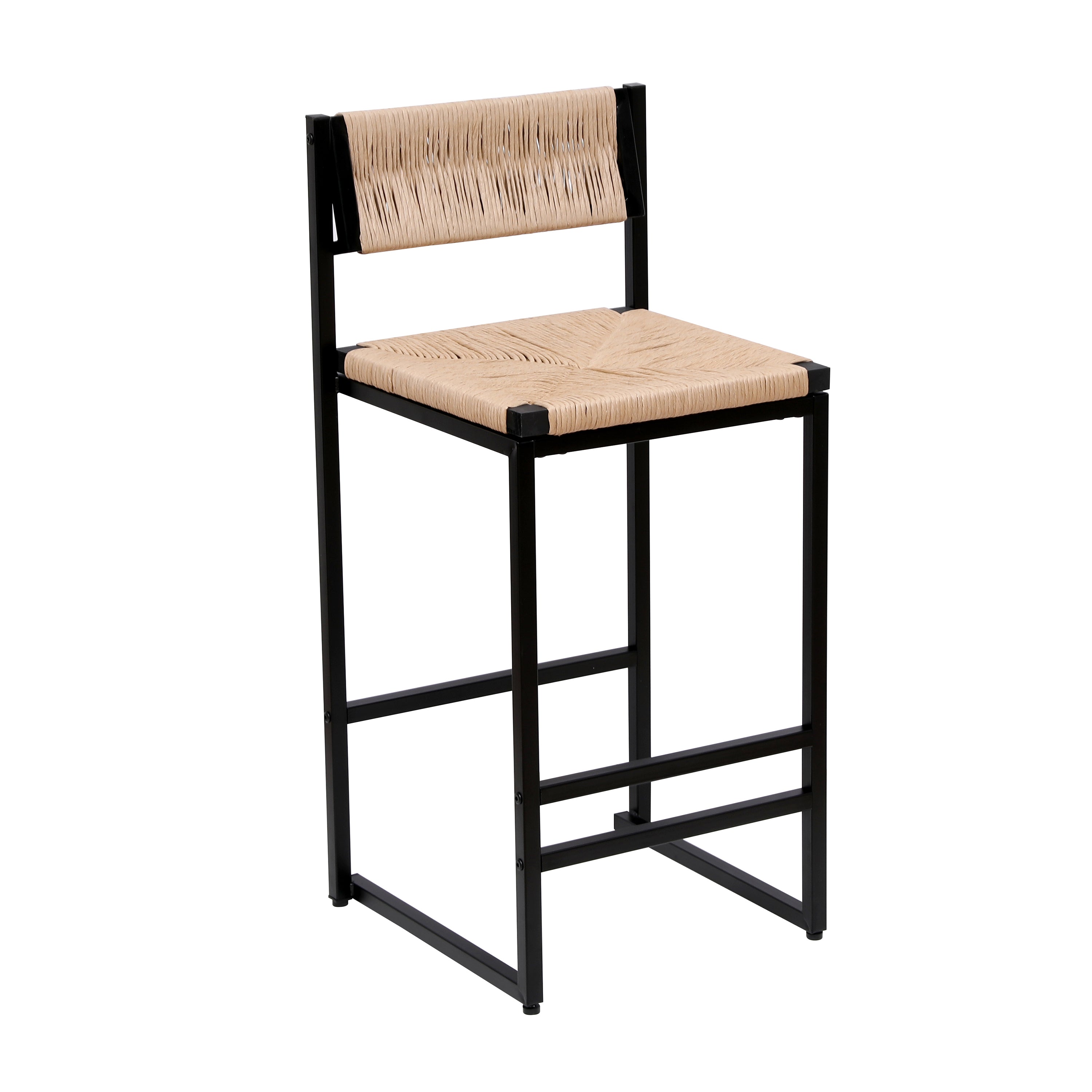 Woven Paper Rope Bar Stools Set of 2 with Back, Creamy White