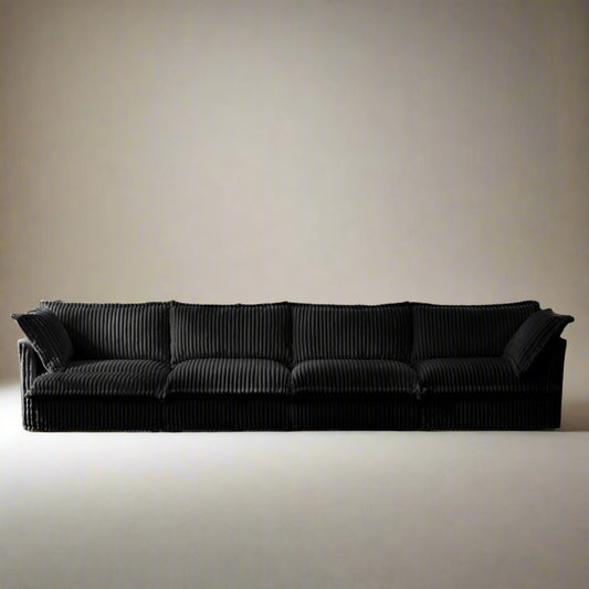 Fluffy Corduroy 4-Seat Couch – Black, Washable