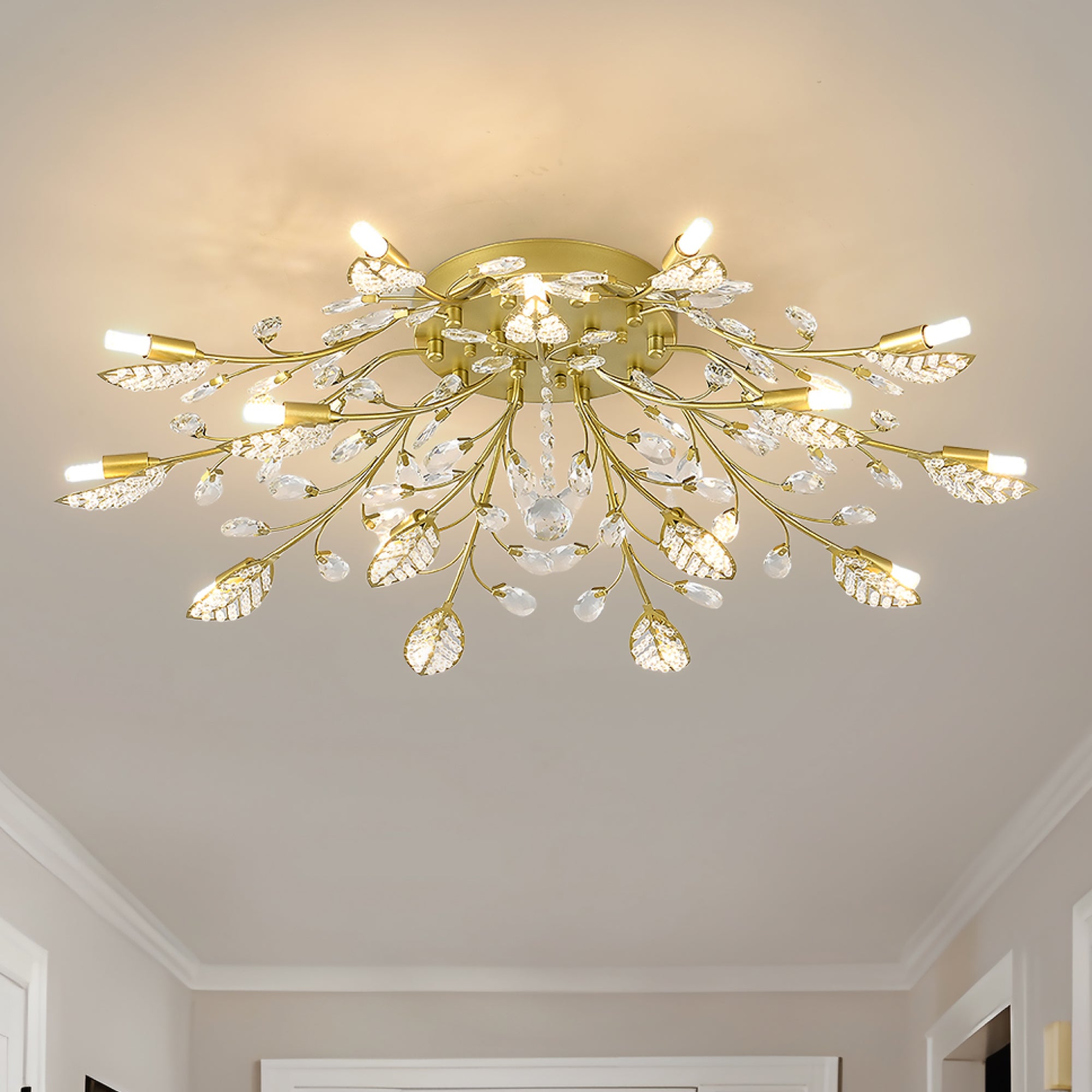 Chandelier, 15-Light Farmhouse Metal, Gold