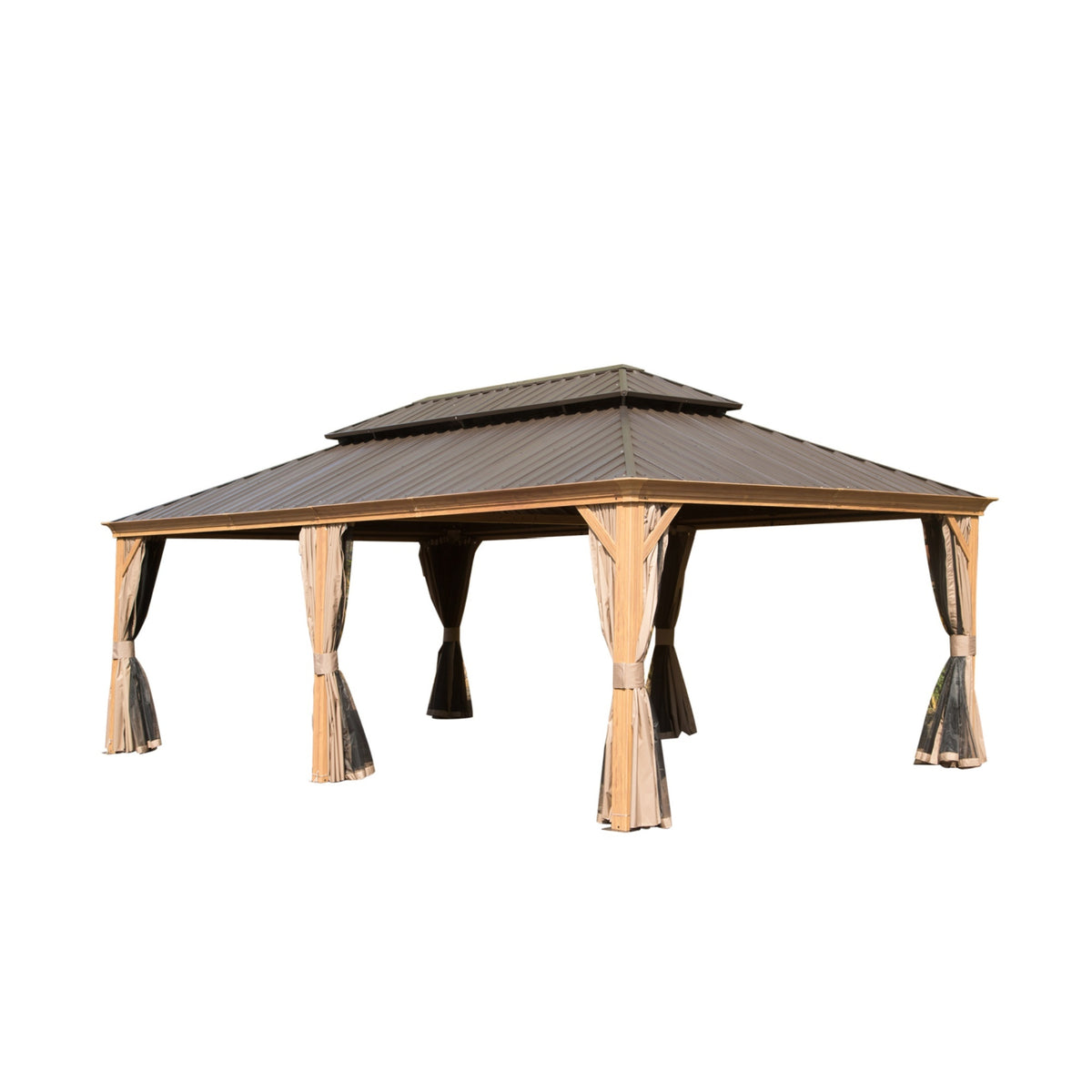 14x22 ft Yellow Brown Aluminum Double Roof Hardtop Gazebo