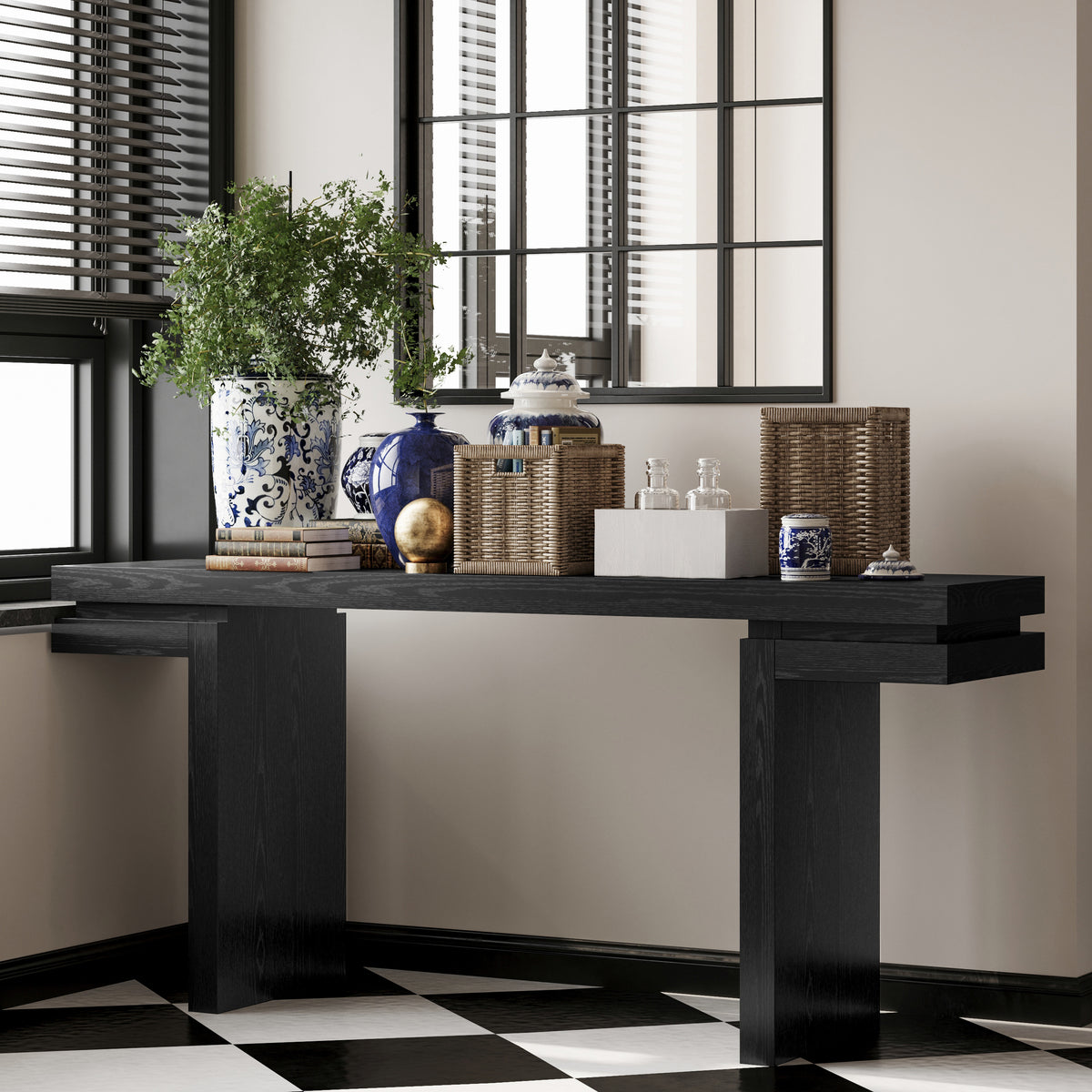 Black Entryway Console Table, 66 in Wide