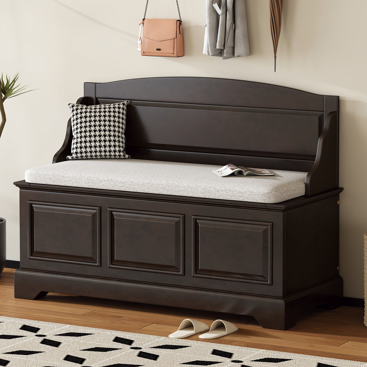 Espresso Shoe Storage Bench, 41.7 in Wide