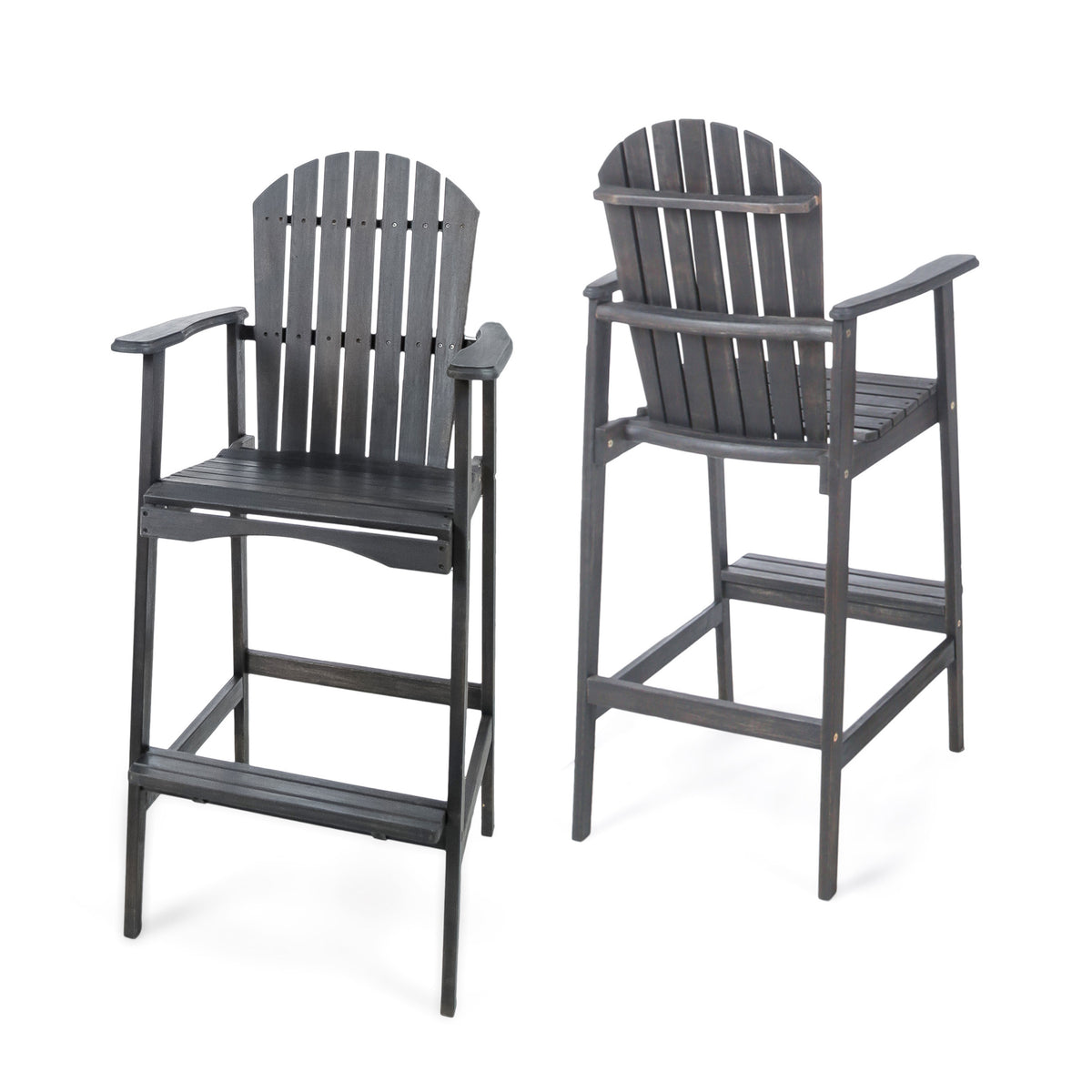 Dark Gray Solid Wood Outdoor Bar Stool, Set of 2