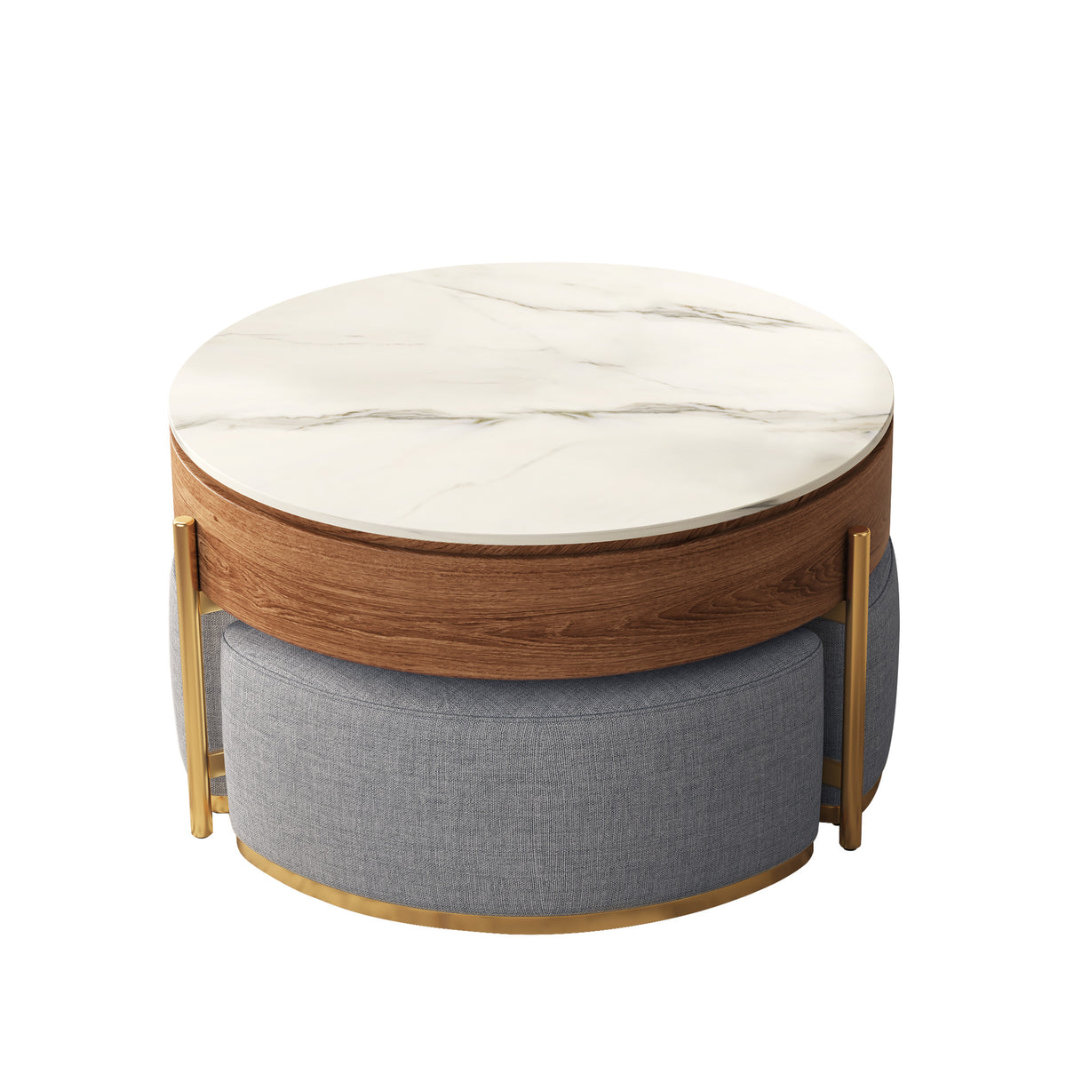 Walnut Sintered Stone Round Lift-Top Coffee Table, 31.5 in