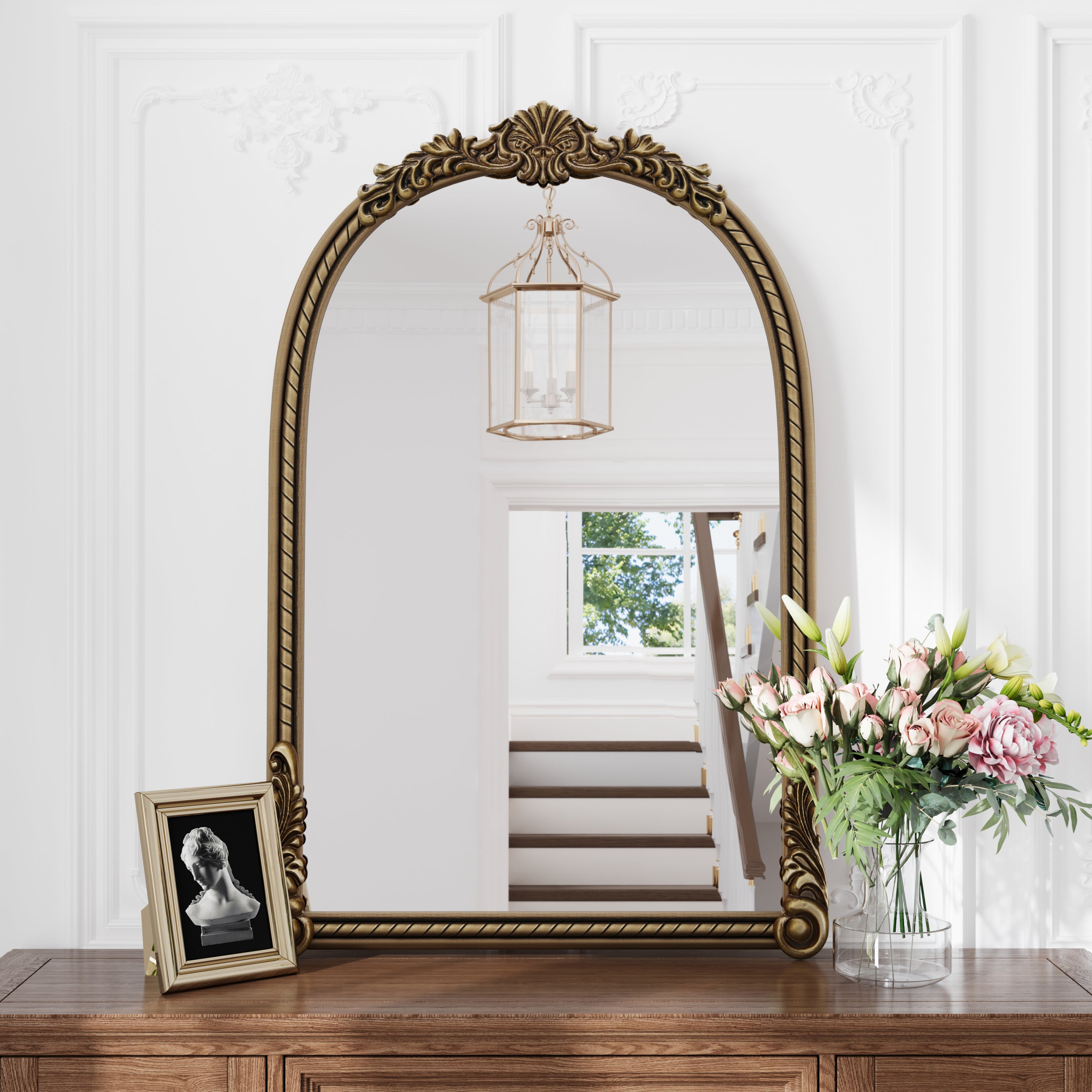 Arch Wall Mirror, 37.01 x 24.8 in, Antique Gold Frame
