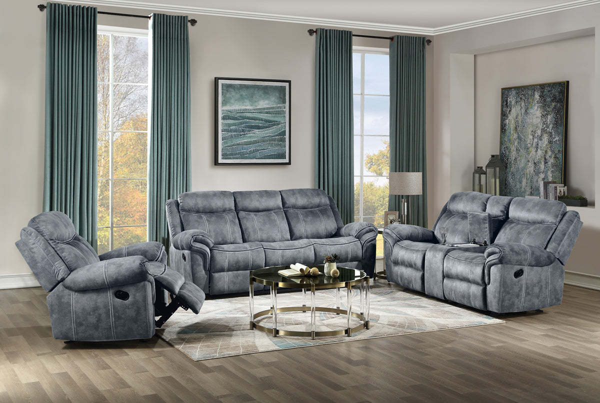 Gray Velvet 3-Piece Reclining Living Room Set