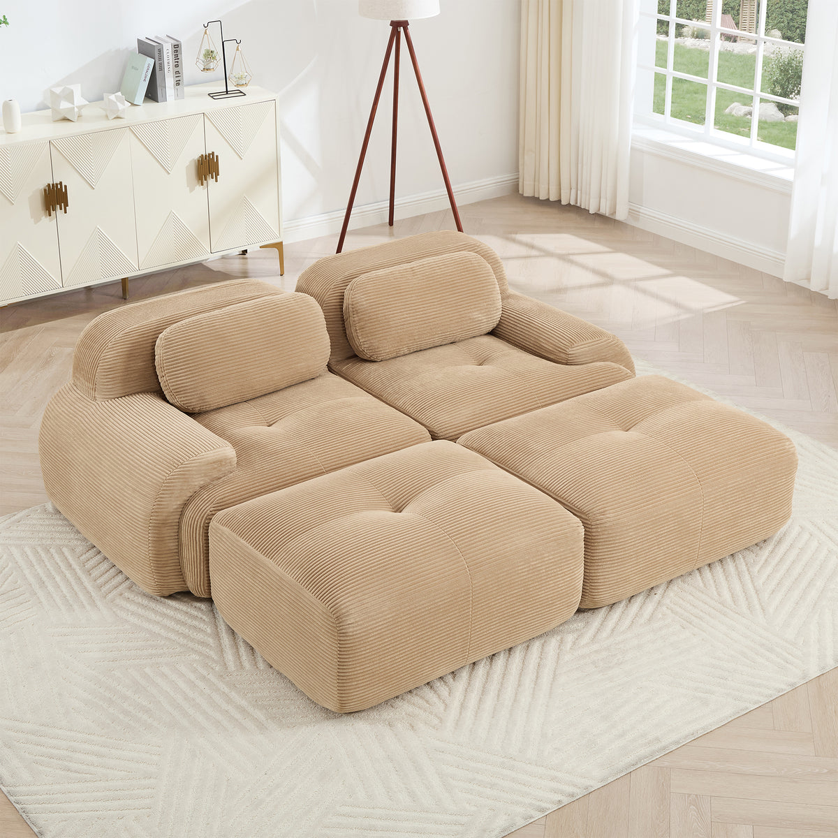 Camel Corduroy Modular 2-Seat Curved Sofa