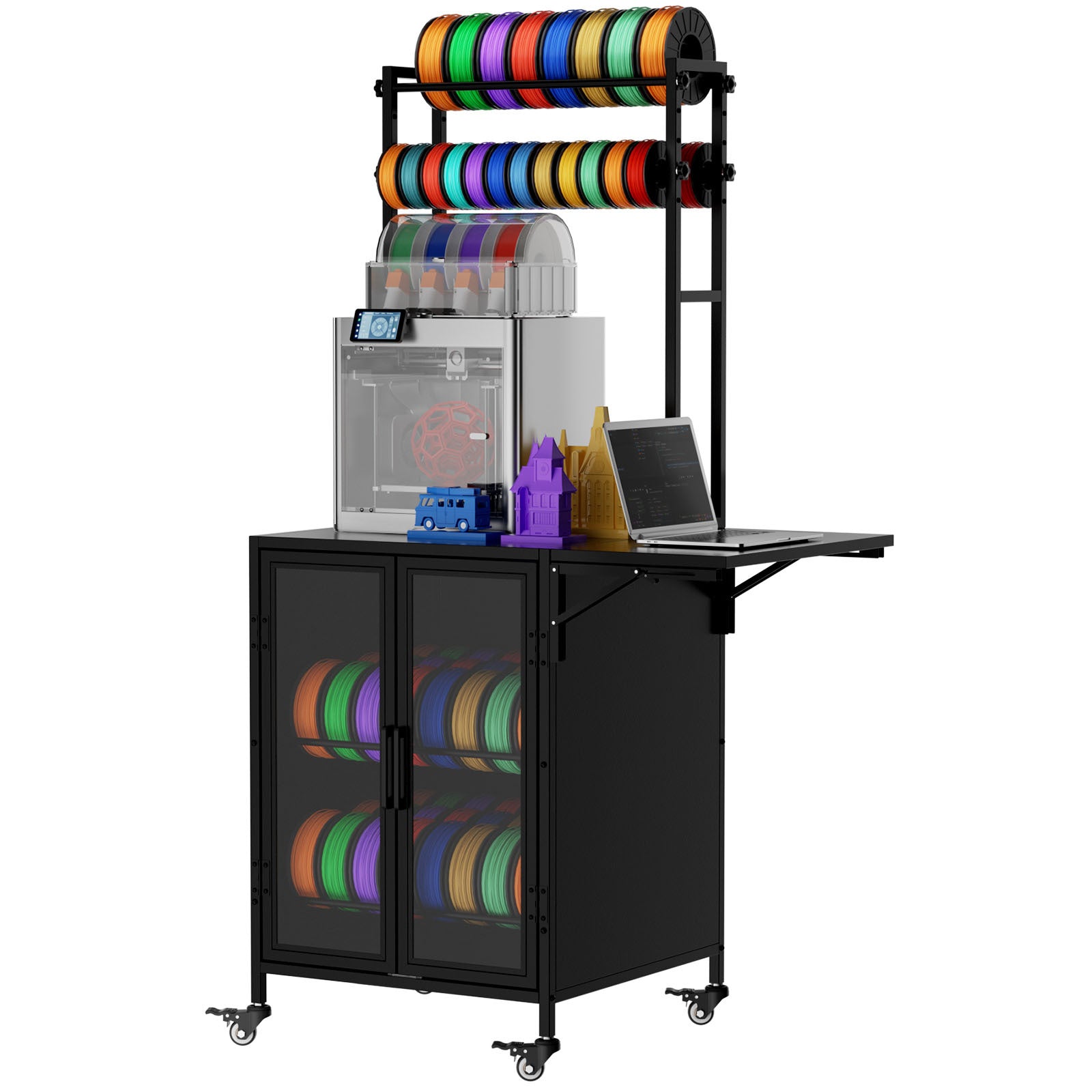 Rolling Printer Stand with Lock, 35.8 in, Black