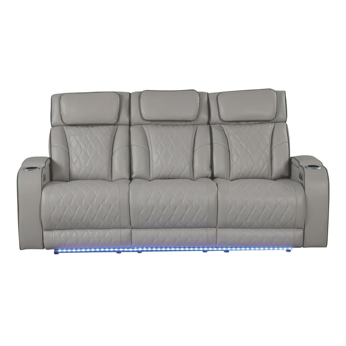 Gray Vegan Leather Power Reclining Sofa, Massage, 86 in Wide