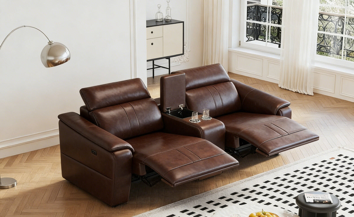 Dark Brown Power Reclining Loveseat with Storage, 88.5 in Wide