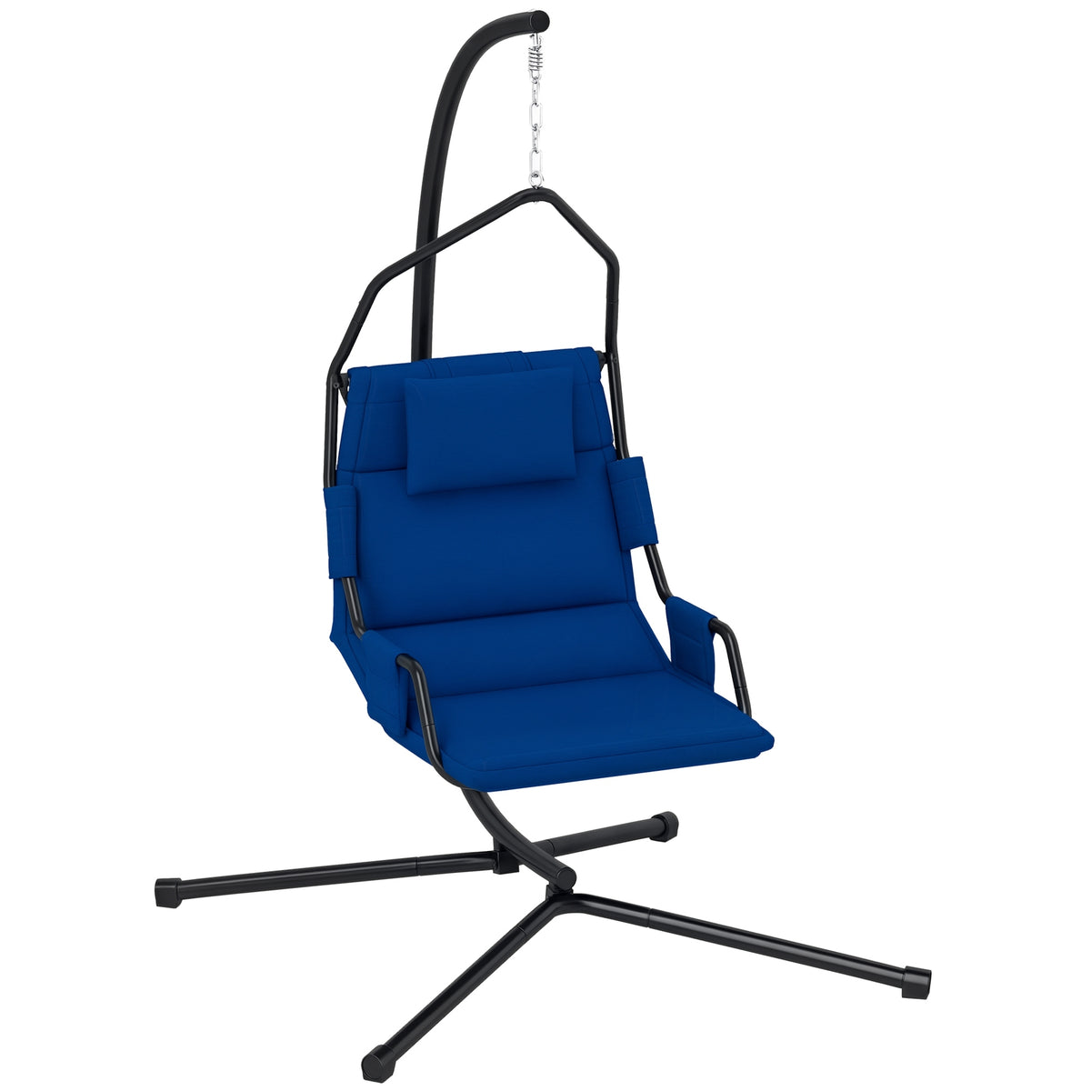 Dark Blue Metal Hammock Chair with Stand, 75.6 in Tall