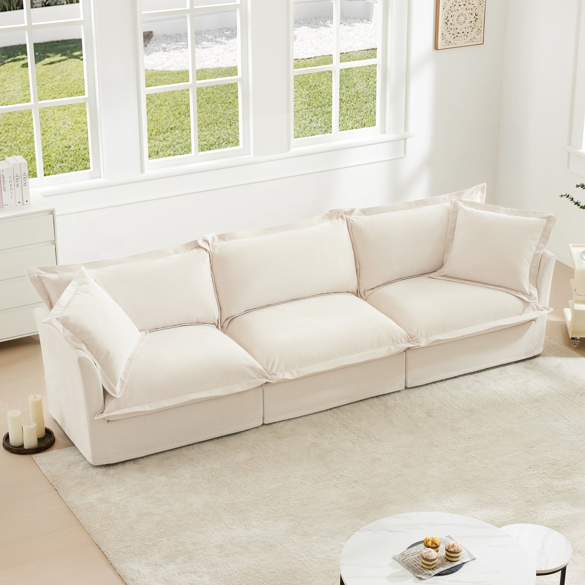Fluffy 3-Seat Modular Sofa in Chenille Cream #OttOnly_0 #Fabric_Chenille Cream