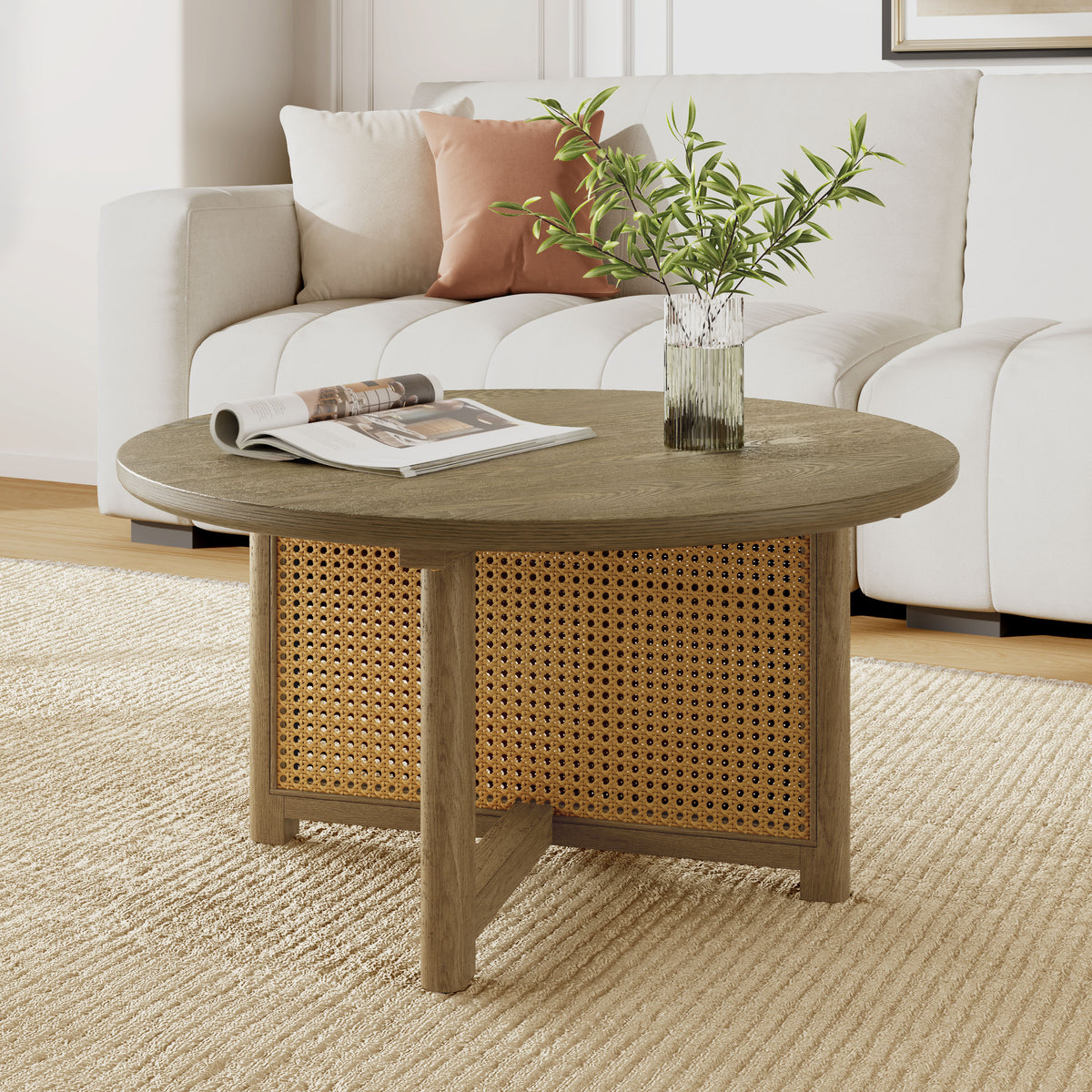 Rattan Round Coffee Table, 32 in