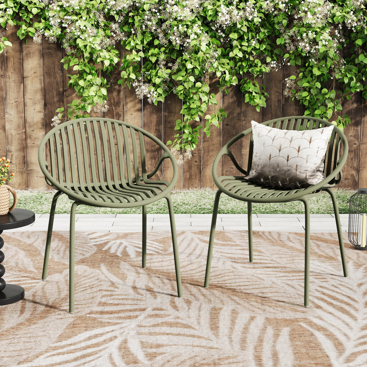 Green Resin Stackable Outdoor Dining Chair, Set of 2