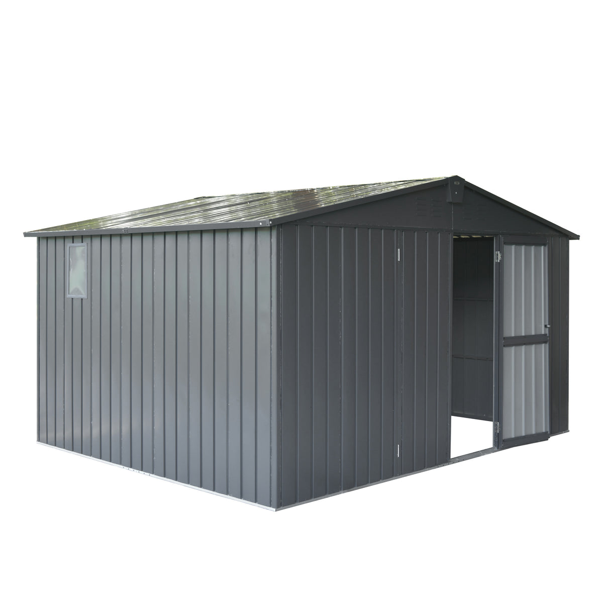 9x11 ft Dark Gray Metal Storage Shed with Window