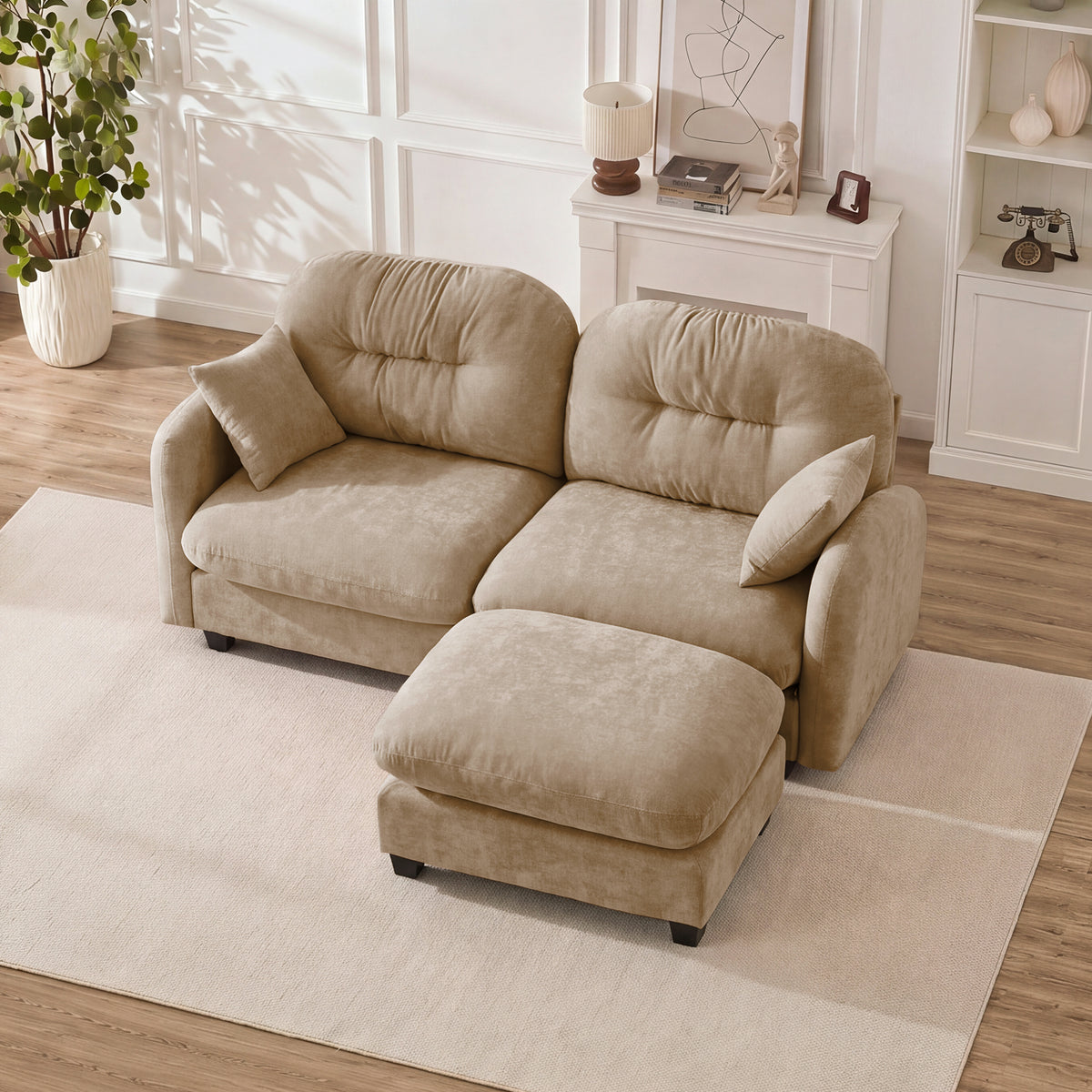 Camel Chenille Sectional Couch with Ottoman