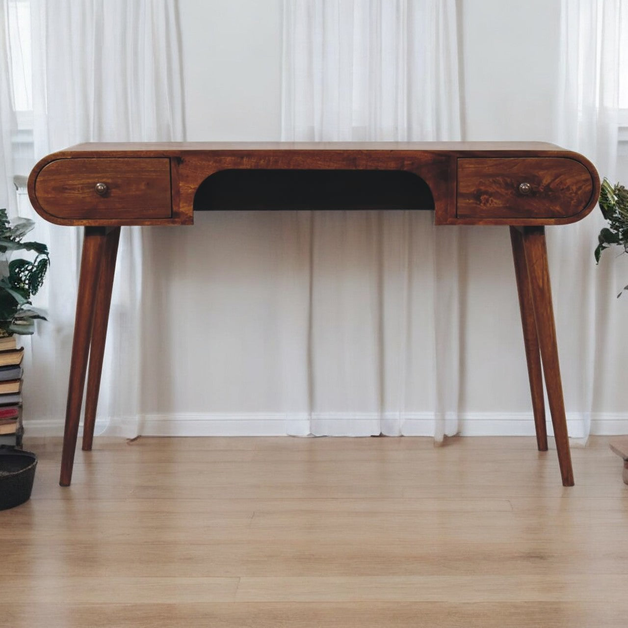 Writing Desk with Drawers, 53.5 in, Brown