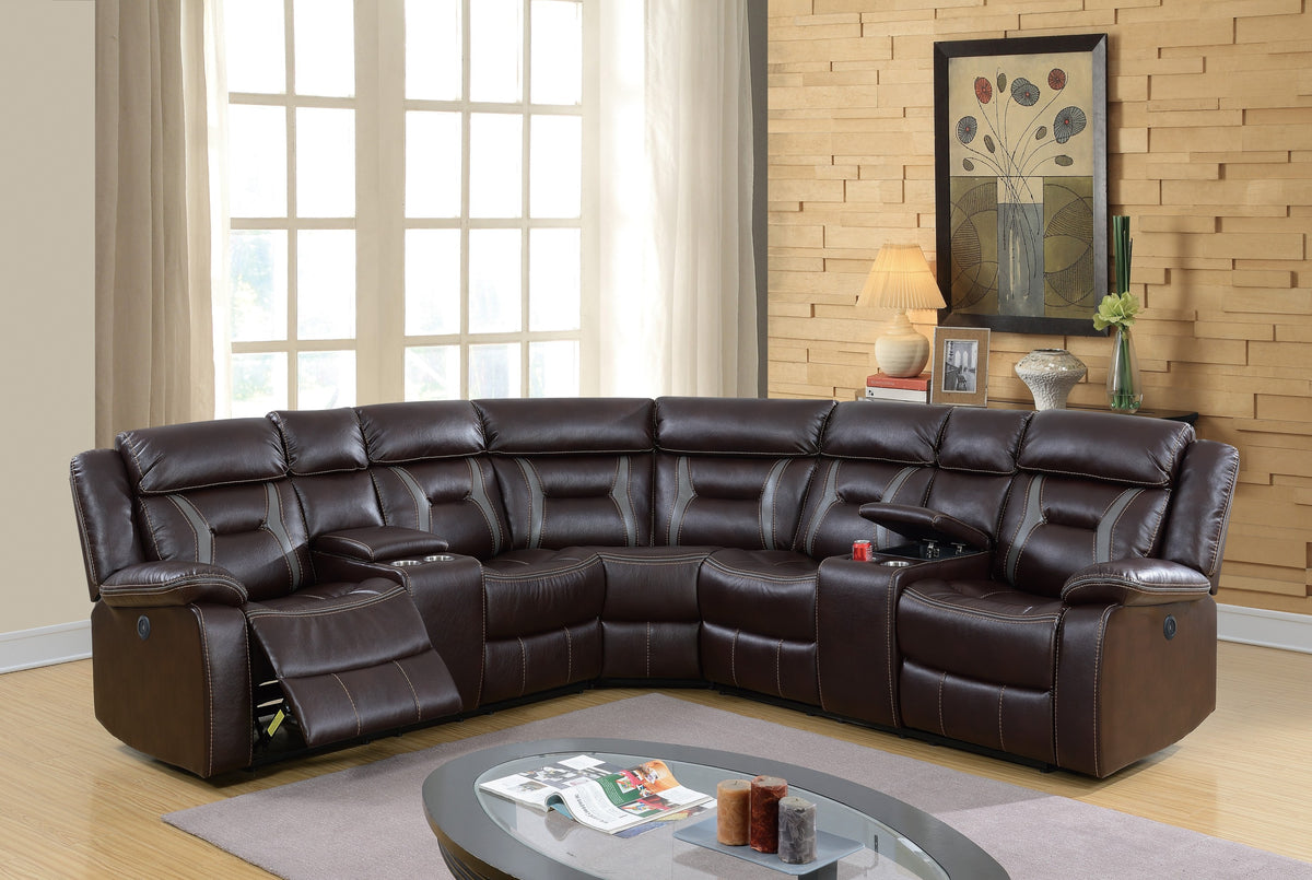 Dark Brown Vegan Leather Power Reclining Sectional, 106 in Wide