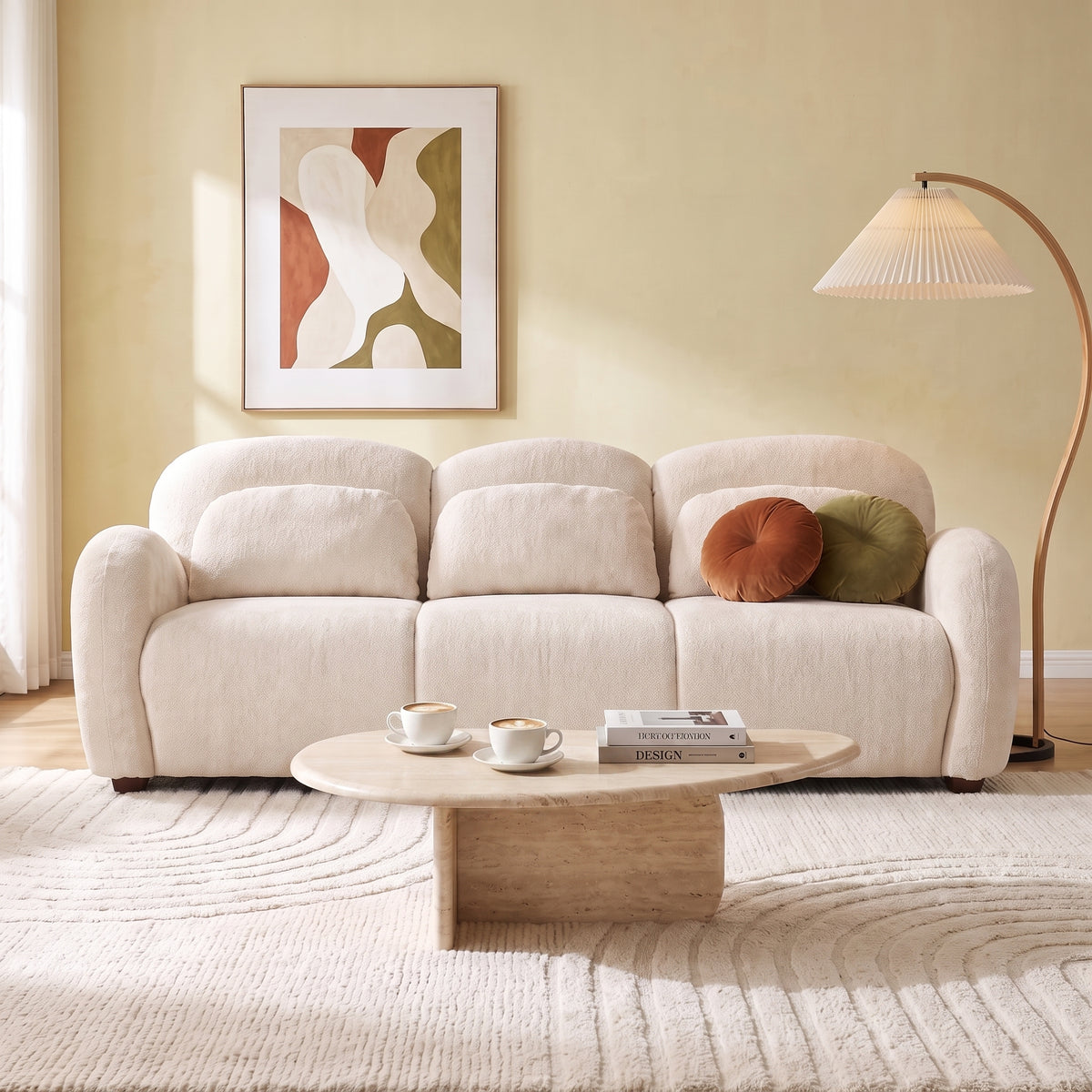 Beige Boucle 3-Seat Couch, 78 in Wide