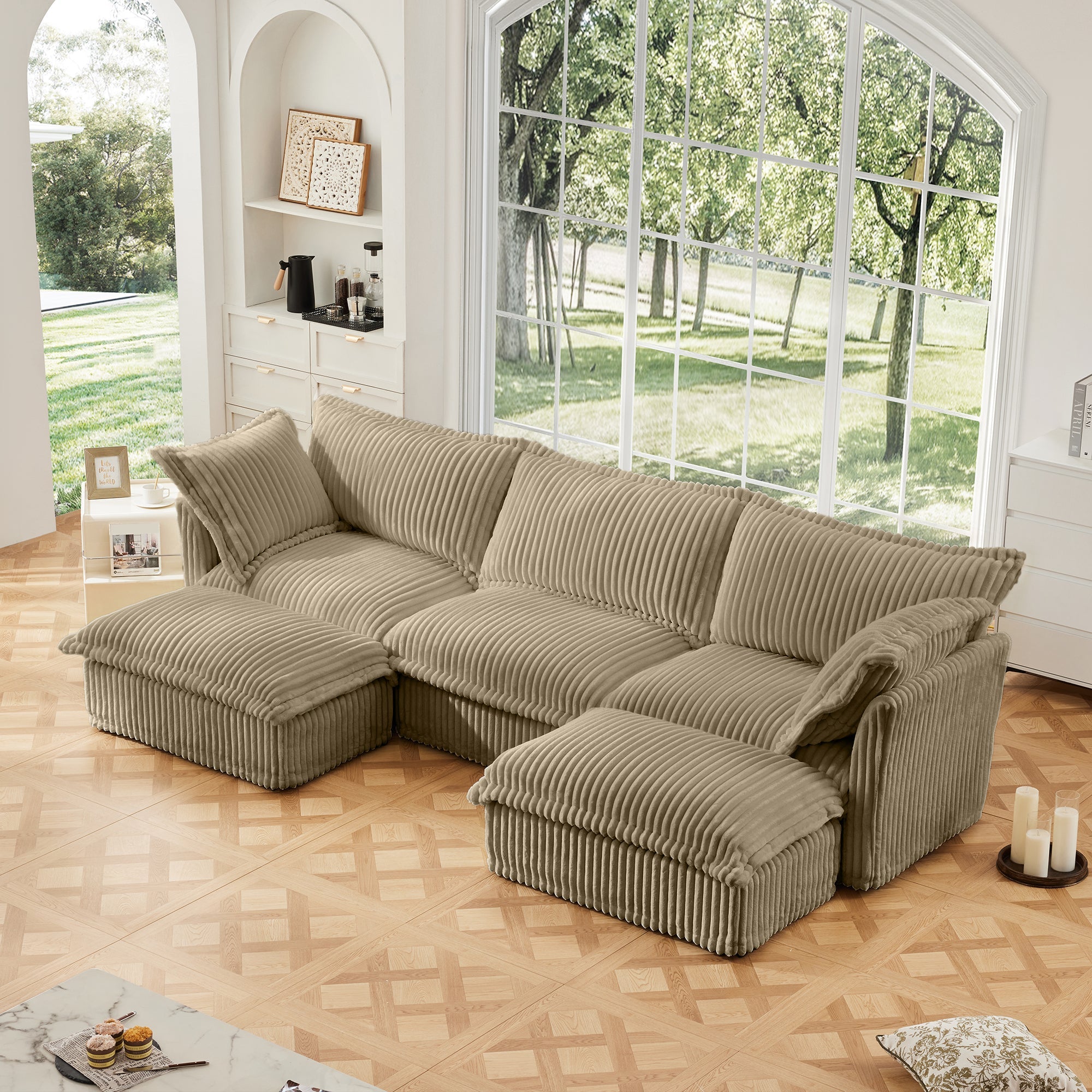Fluffy 3-Seat Modular Sofa in Corduroy Camel #OttOnly_2 #Fabric_Corduroy Camel