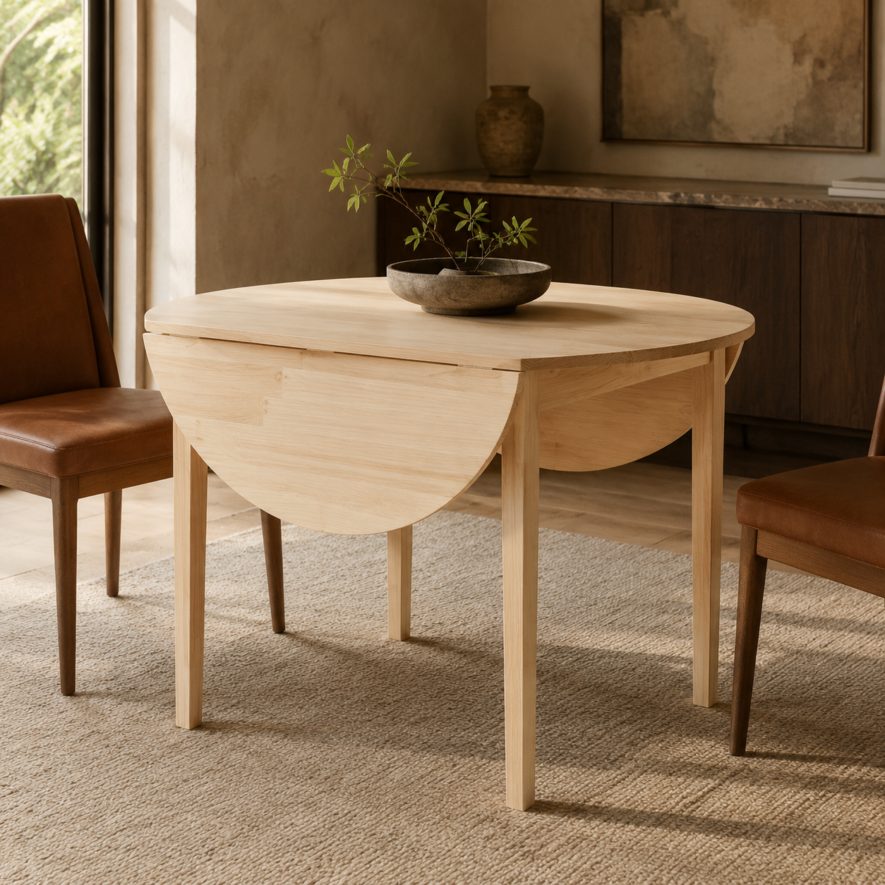 Solid Pine Drop-Leaf Dining Table, Natural - Seats 4-6