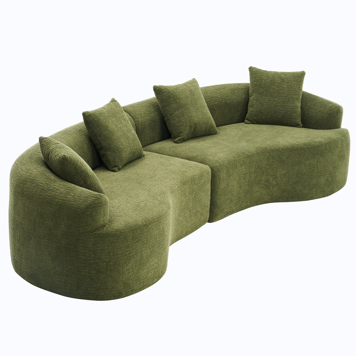 Green Chenille Modular Sectional Couch, No Assembly, 110 in Wide