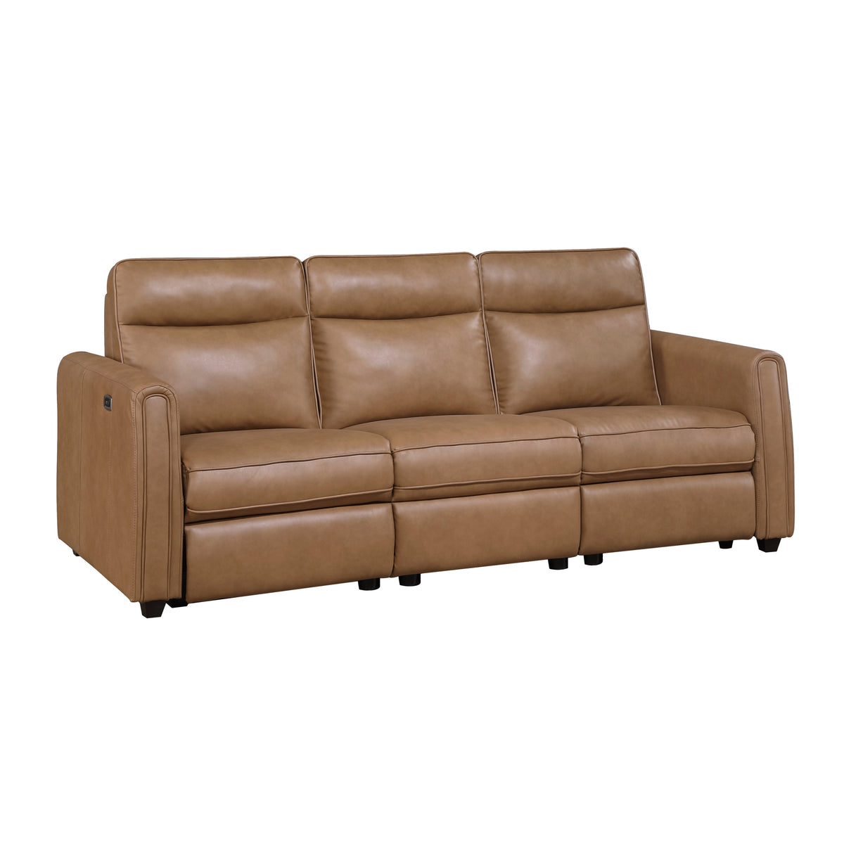 Brown Vegan Leather Power Reclining Sofa, Rounded Track Arms