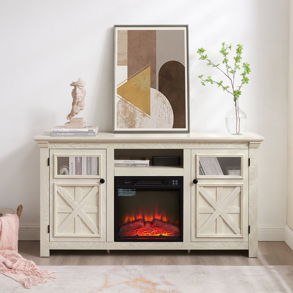 White Fireplace TV Stand for TVs up to 65 in, 60.2 in Wide