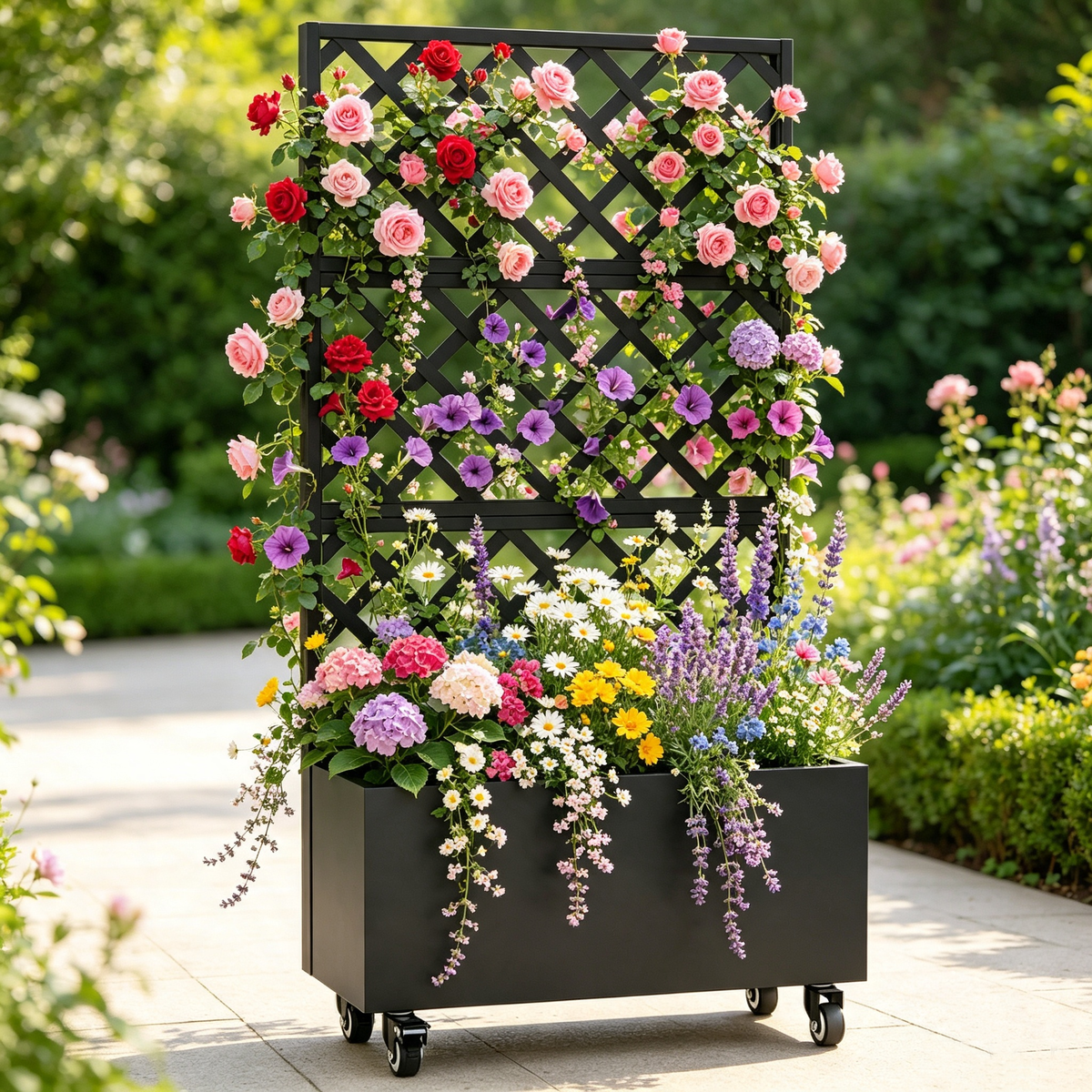 Black Metal Raised Garden Bed, with Trellis